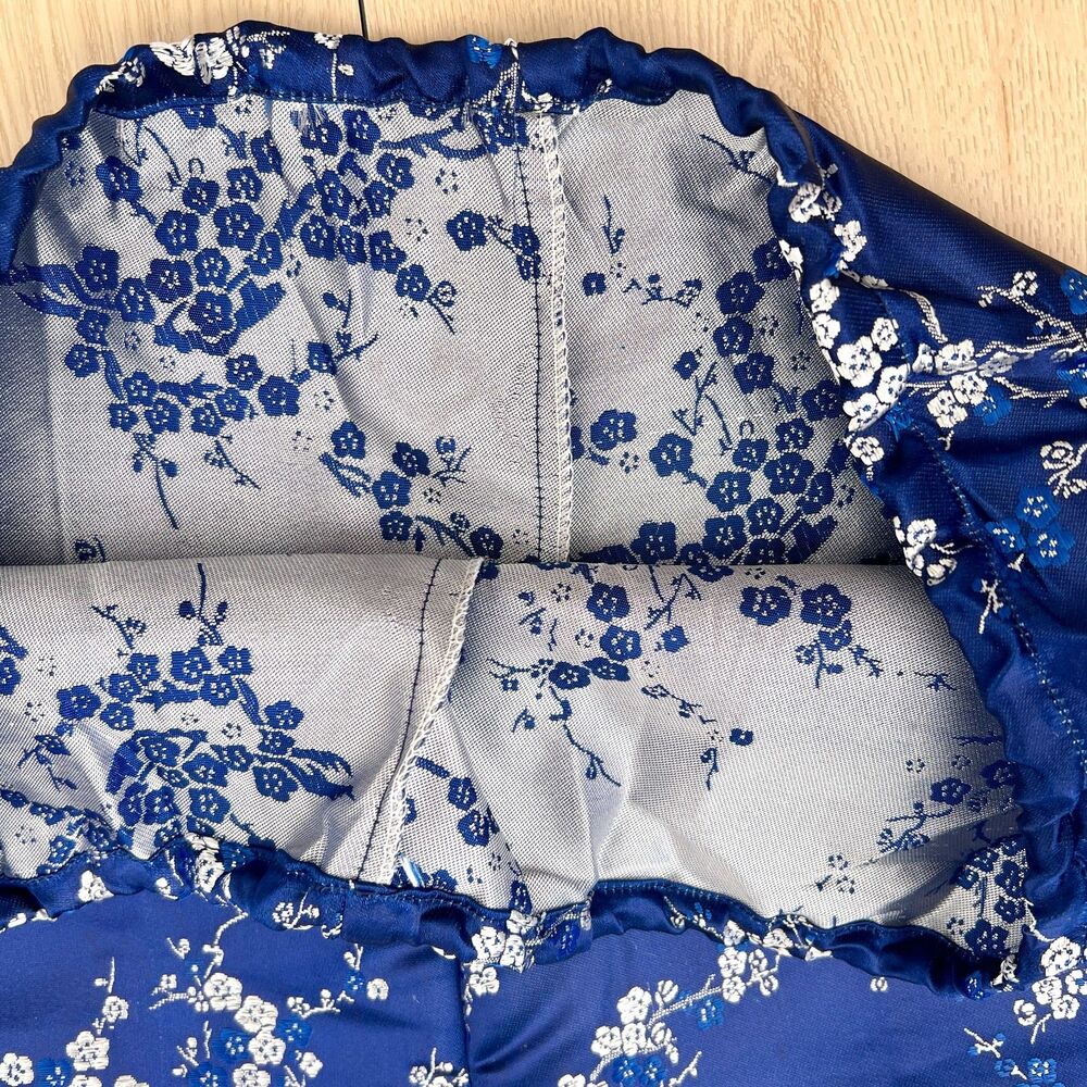 Vintage Chinese Blue Plum Blossom Satin Jacquard Cropped Pajama Pants 34" Waist - Picture 3 of 16